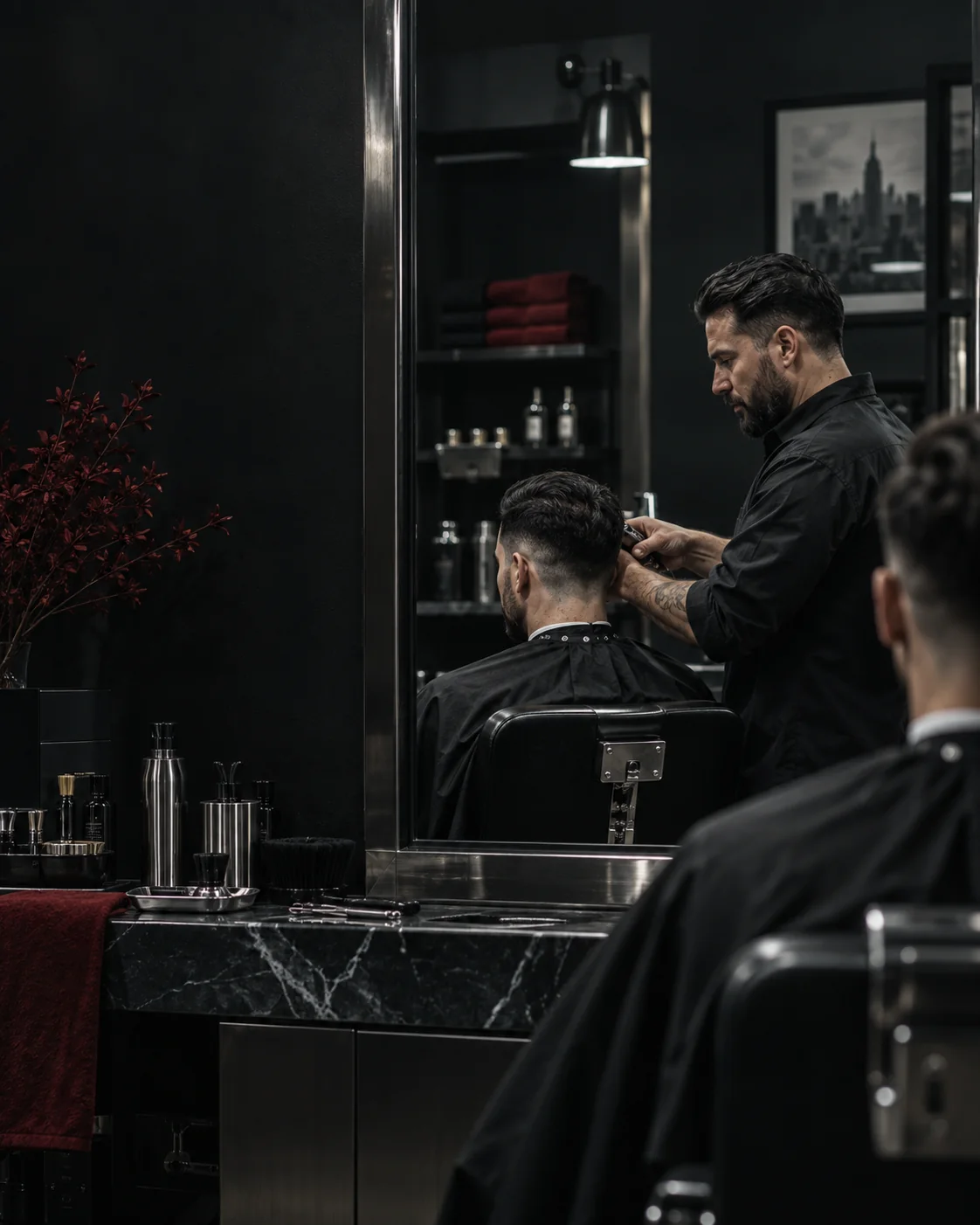 Barber working with a client in the studio